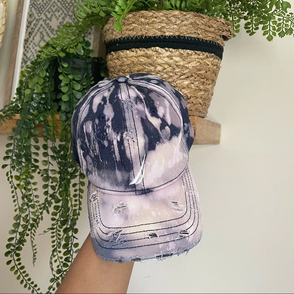Nautica Vintage Custom Upcycled Bleach Splatter Distressed Dad Hat OS Streetwear